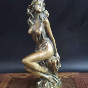 6 inch Tall, Hotel Office Home Decoration, Polished Brass Bronze Copper Mermaid on &quot;rock&quot; statue figurine, Sea Beauty Sculpture, Decorative