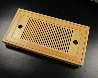 Bandeja de té de bambú GongFu de 9,84 pulgadas, bandeja cuadrada para almacenar agua, bandeja de madera para servir bebidas, bandeja de té Kung Fu para el hogar, filtro para juegos de té V2063