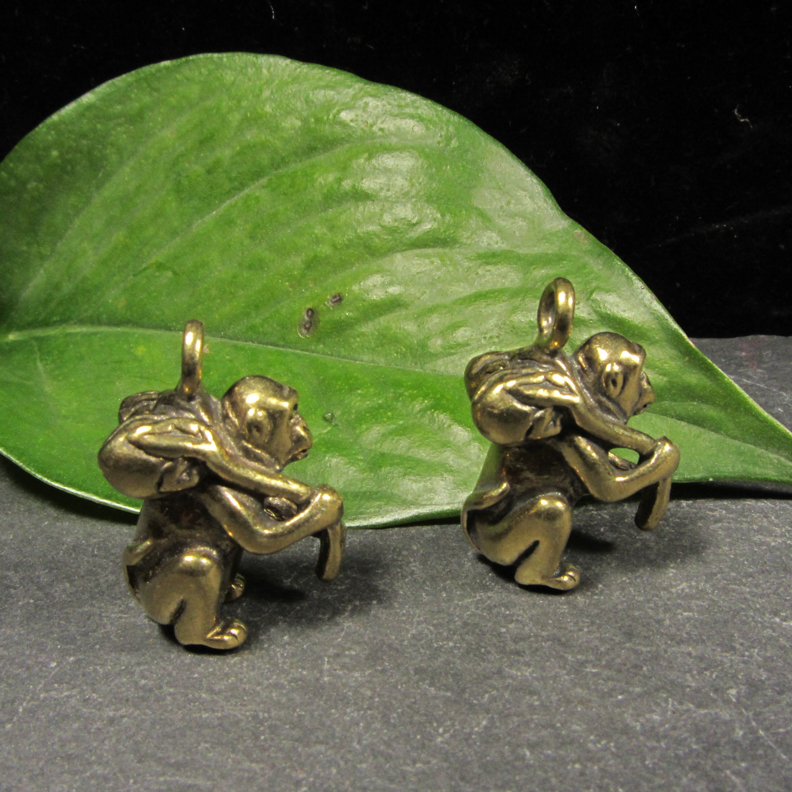 Get 2 Solid Brass Monkey Figurine Pendant Micro Statue Etsy
