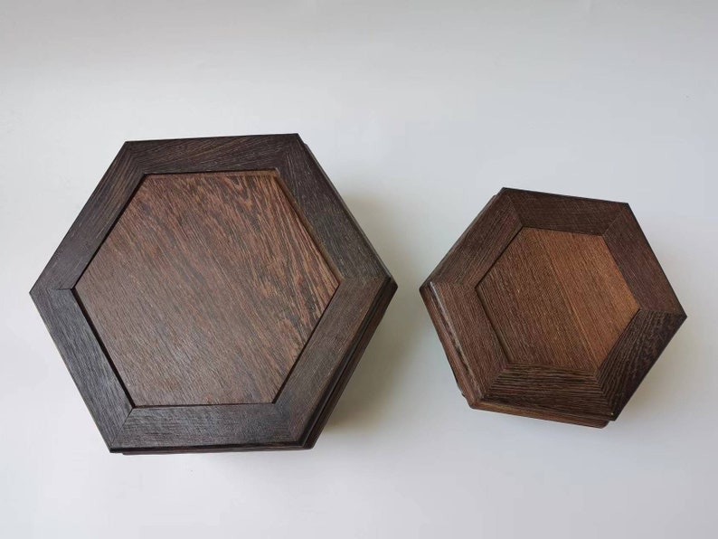 Vasställ i rosenträ, hexagonträdisplay, Feng Shui-dekor, (set om 2) bild 3