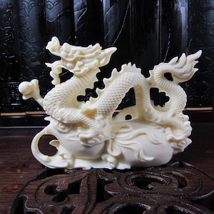 Hand carved Natural tagua nut dragon figurine feng shui decor, office home table ornament,House warming gift success lucky symbol Loong V613