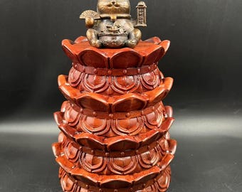 Set of 4 Solid Wood Display Stand, Hardwood Plinth Base,Lotus flower base for Buddha Statue, Ornaments Trophy Lamp Model Stand Holder