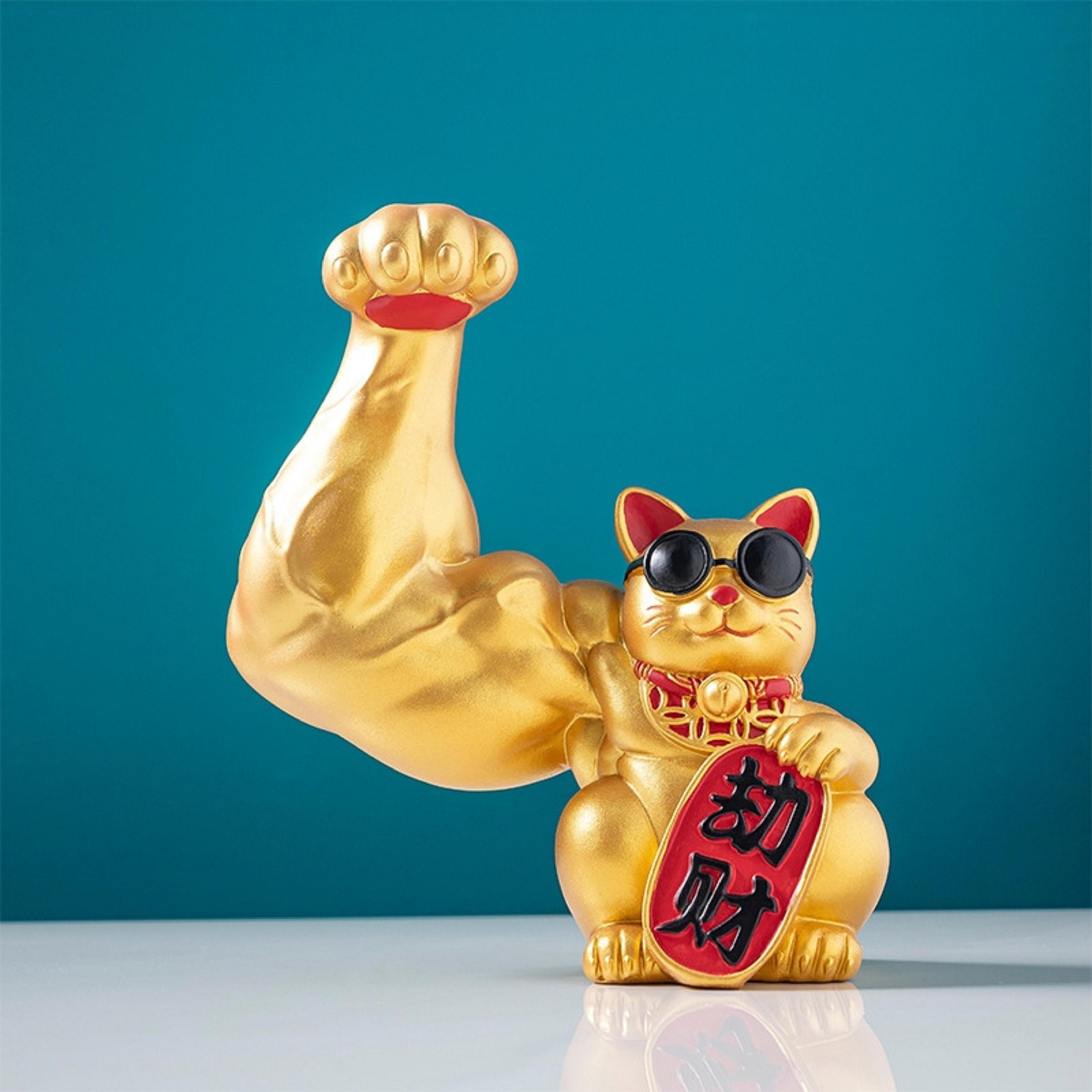 8.19 Funny fortune cat Muscle Arm Lucky Cat Fortune Figurine Etsy