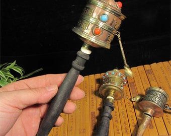 Tibetan Nepal  Hand Held Buddhist Spinning Prayer Wheel Mantra embossed Lucky Symbols Nepal-Dharma wheels from Nepal-blessed prayer wheel