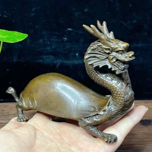 Brass Vintage dragon turtle figurine statue fengshui ornament Chinese Feng Shui Lucky Loong Figurine for Luck Success Zodiac Healing Dragon