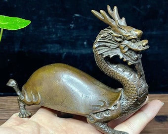 Statue Dragon En Laiton Vintage - Miniature 3,5x3,5cm - Décoration De Table, Bureau - Zodiac Chinois