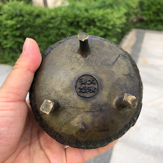 Tibetan Vintage Antique Bronze Dragon Handle Incense Burner Copper