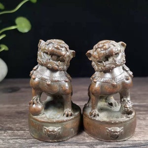 Feng shui living room Ornaments, Pair Wealth Mini Pixiu Statue Feng Shui Decor Kirin Pi Yao, unicorn Figurine,Foo-Dogs Lion Temple Guardian