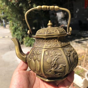 Antik tibetansk mässings tekanna, kopparvinkanna prydnad