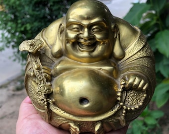 笑う仏像：赤と金の磁器の弥勒菩薩像、中国の富貴装飾 - Etsy 日本