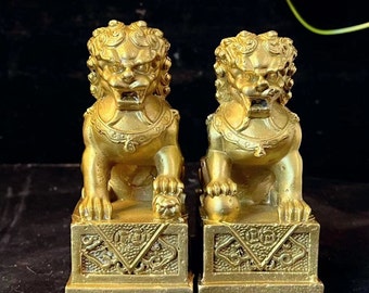 Copper Fu Dogs, Feng Shui Guardian Lions, Home Decor Pair
