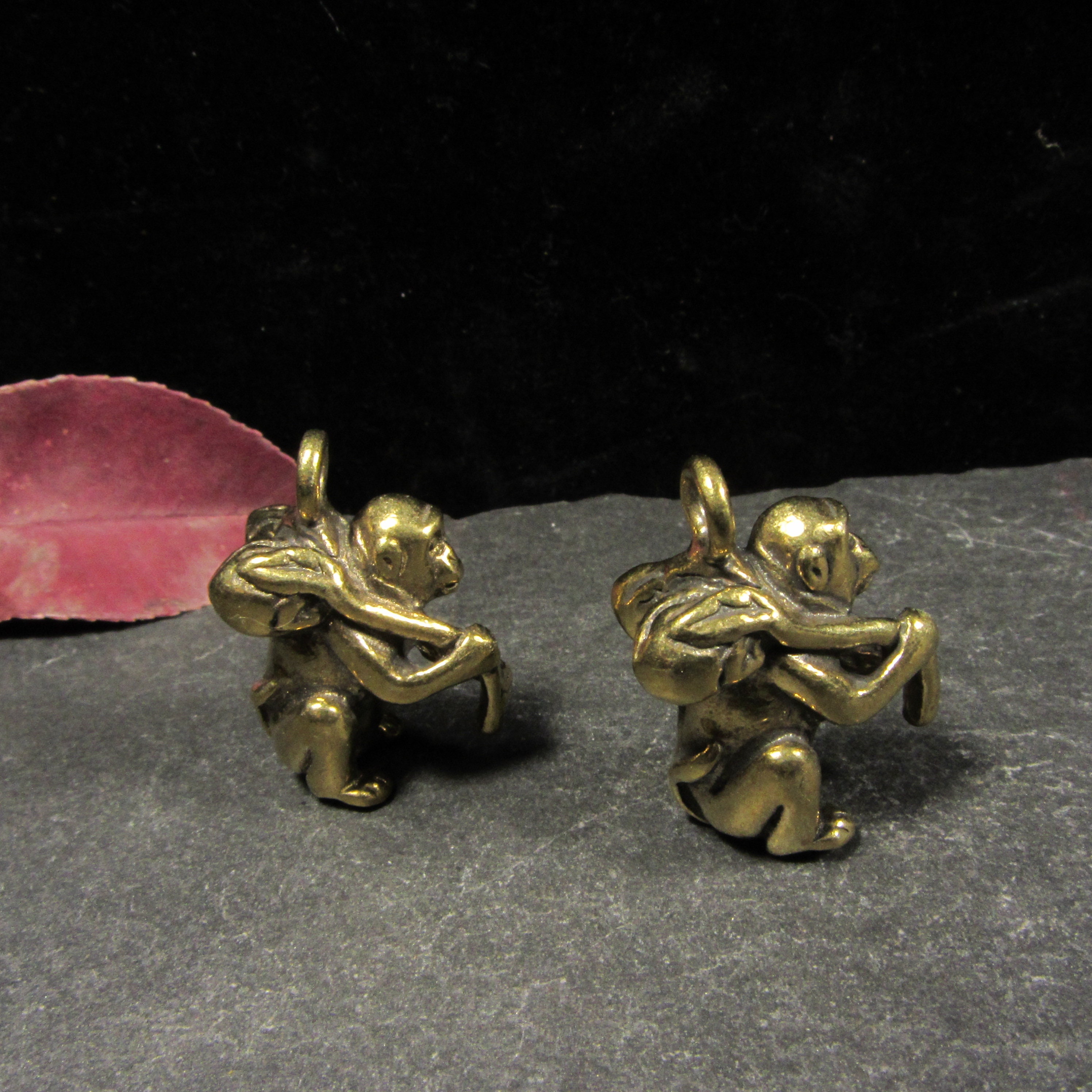 Get 2 Solid Brass Monkey Figurine Pendant Micro Statue Etsy