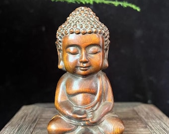 Wood carving sculpture Buddha figure Buddhist Monk statue State Feng Shui Good Luck Wood Carving Little Monk Buddhist figure，Buddha Ornament