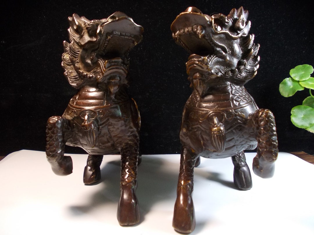 Feng Shui Pair Wealth Pixiu Statue Decor Kirin Pi Yao,copper Kylin ...