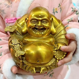 Brass Maitreya laughing Buddha Feng shui statue OrnamentOutdoor for Zen Decor Happy Buddha Indoor Gift Tibetan Buddha Statue for Home ZTT051