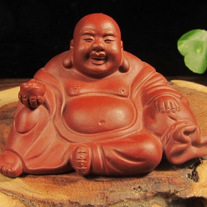 Feng shui living room Ornaments, Yixing Zisha Clay Happy Laugh Maitreya Buddha Laughing Smiling Buddha Budai Figure Buddhism Happiness HY121