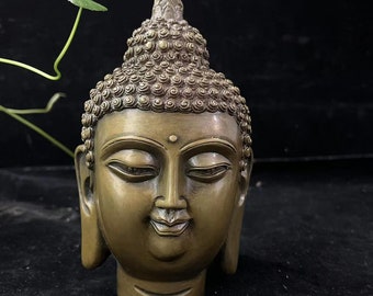 Tibetan Buddhism Copper Gautama  Buddha Bust Thai Head of Buddha Shakyamuni Meditation Decorative Monk Statue Zen Yard Garden Decor ZTT460