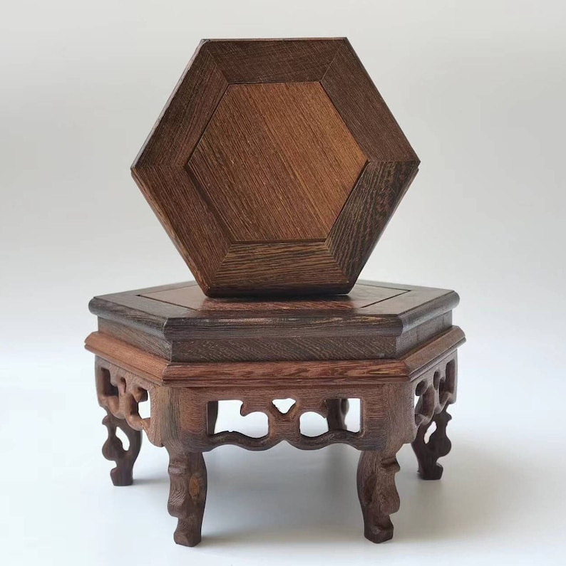 Vasställ i rosenträ, hexagonträdisplay, Feng Shui-dekor, (set om 2) bild 4