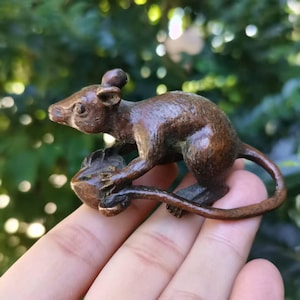 Collect Copper Mouse Art Statue, Bronze Rat Statue, Collectible Rat Rodent Home Animal Art, Fengshui Rat Sculpture Status Decorative Tea Pet