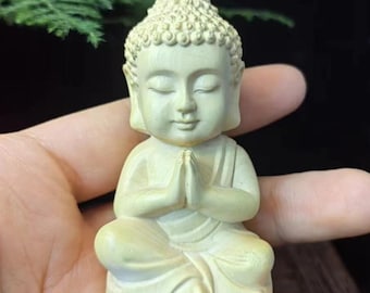 木彫りの仏像、ホームオフィスの装飾、小さな僧侶の仏像の置物、風水