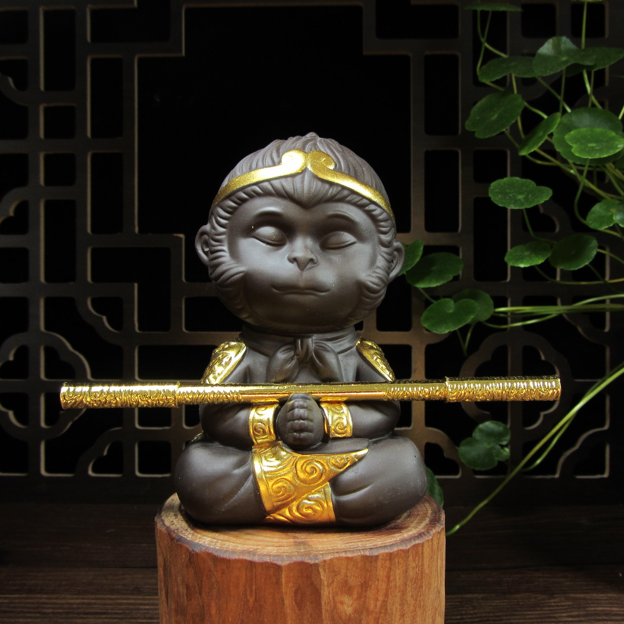 Hand Carved Ceramic Monkey King Figurine - Glazed Pottery Teapet