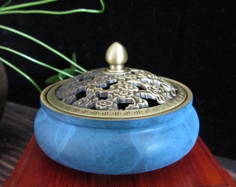 Enamel copper Incense Burner With cloud pattern Lid Unique Ritual Incense holder Asian culture Brass Ash catcher Incense Cone Coil Holder