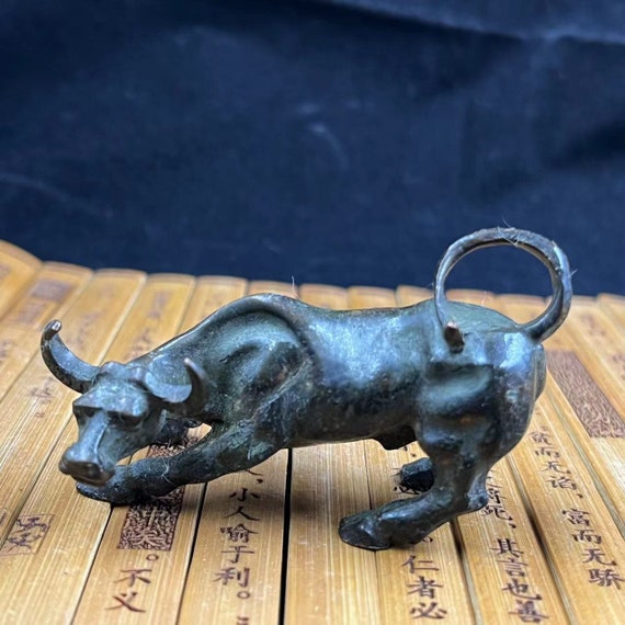 Mini Bronze Copper Ox Statue, Fighting Bull/Cow/Yak/Cattle