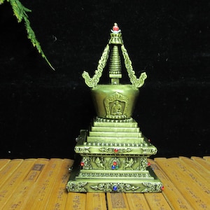 V030222 Buddhist Stupa, Hoard Statue, Sculpture metal Décor Blessing Dashboard Tibetcopper bronze Buddha Buddhism bodhisattva bless  Pyramid