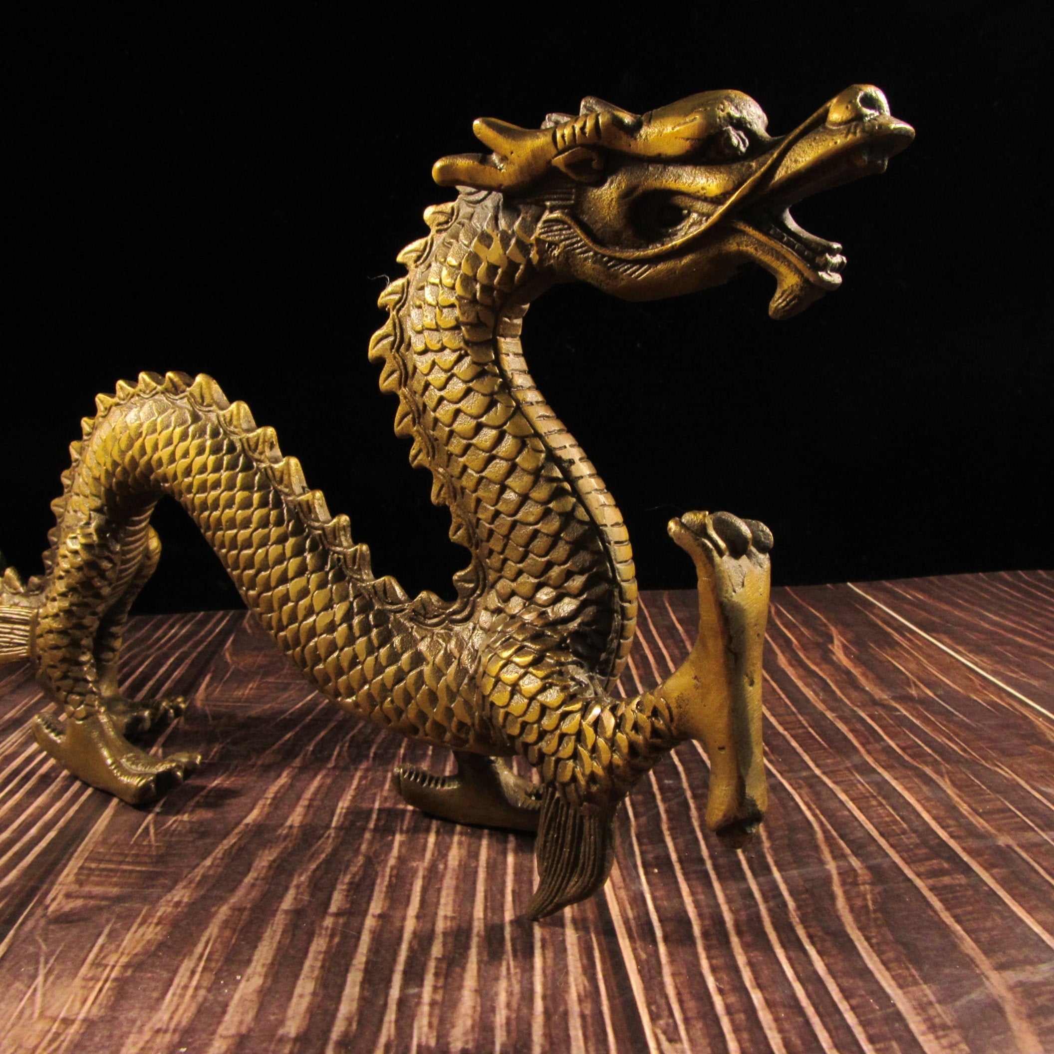 Chinese FengShui old Copper Brass Auspicious Beast Zodiac Dragon Totem Statue 