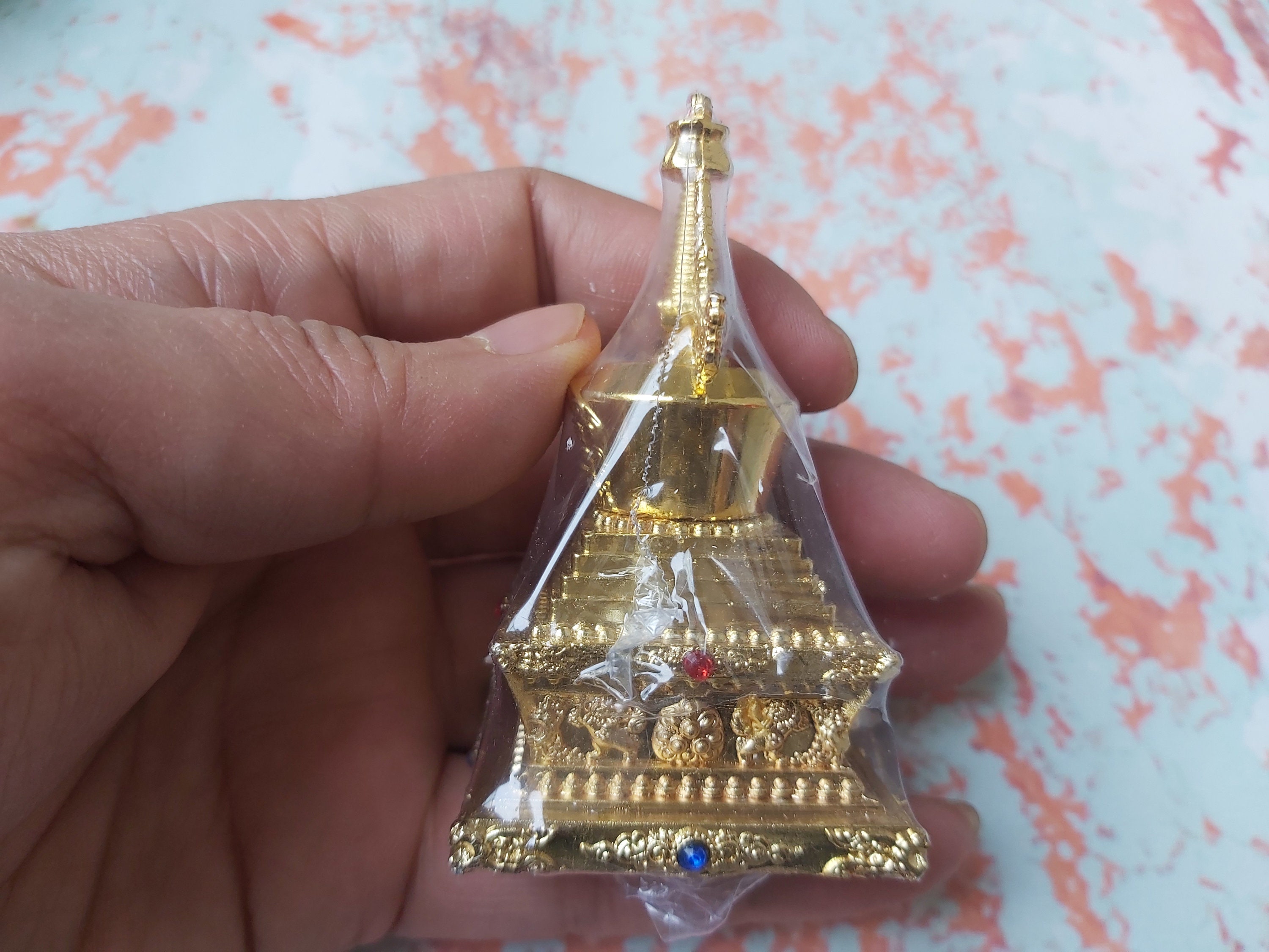 Brass Buddhist Stupa Tower, Tibetan Decor (2.9 inches)