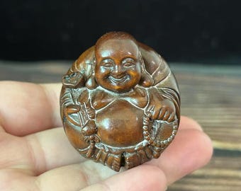 Handskuren träskrattande Buddha-staty, zendekor