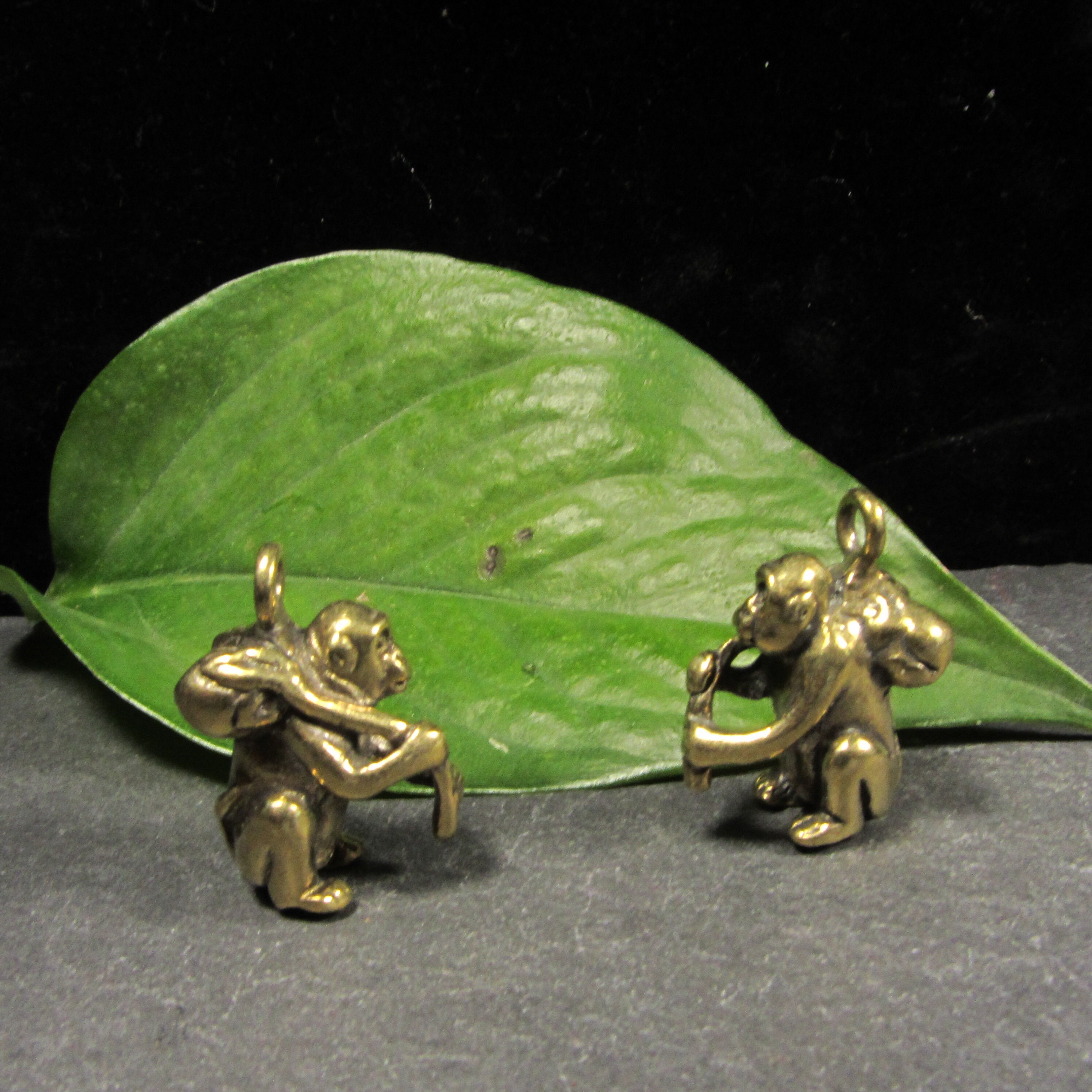 Get 2 Solid Brass Monkey Figurine Pendant Micro Statue Etsy