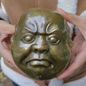 Vintage Copper Happy Laugh Maitreya Buddha Head Statue Copper Four Pleasure Anger Sorrow Joy Four Faces Bronze Buddha Head Sculpture ZL108