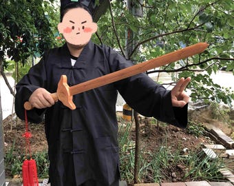 Carved Peach Wood Feng Shui Sword, Evil Spirit Exorcism Amulet (75cm)