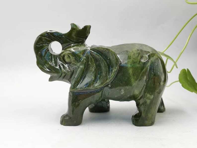Natural Dark Green Jade Elephant Statue Figurineanimal Etsy