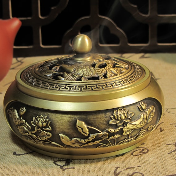 Fine Brass Incense Burner Folk Tibet Nepal Incense Holder Lotus Pattern Fish  Lid , Incense Burner Cone Ash Catcher Dragon Meditation Zen -  Canada