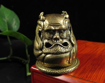 Quemador de incienso de latón con forma de cabeza de Buda, patriarca Bodhidharma. Mini porta incienso Zen, atrapa cenizas, ideal para la buena suerte y la espiritualidad.