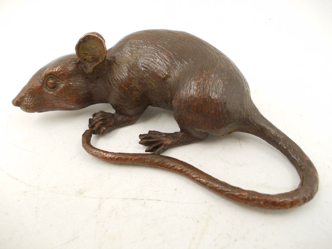 Bronze Rat Statue, Collectible Rat Rodent Home Animal Art, Rat Mutant