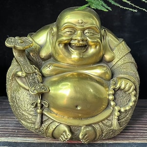 Large Brass Maitreya laughing Buddha Feng shui statue Ornament，Outdoor for ZenDecor Buddha Indoor Gift，tibetan Buddha Statue for Home Decor