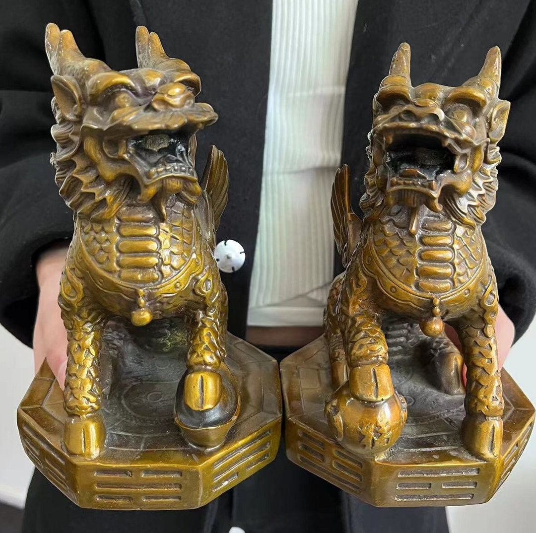 A Pair Wealth Pixiu Statue Feng Shui Decor Kirin Pi Yao,copper Kylin ...