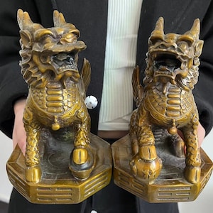 A Pair Wealth Pixiu Statue Feng Shui Decor Kirin Pi Yao,Copper kylin , Brass unicorn Figurine, Foo-Dogs Lion Temple Guardian,Fengshui Decor