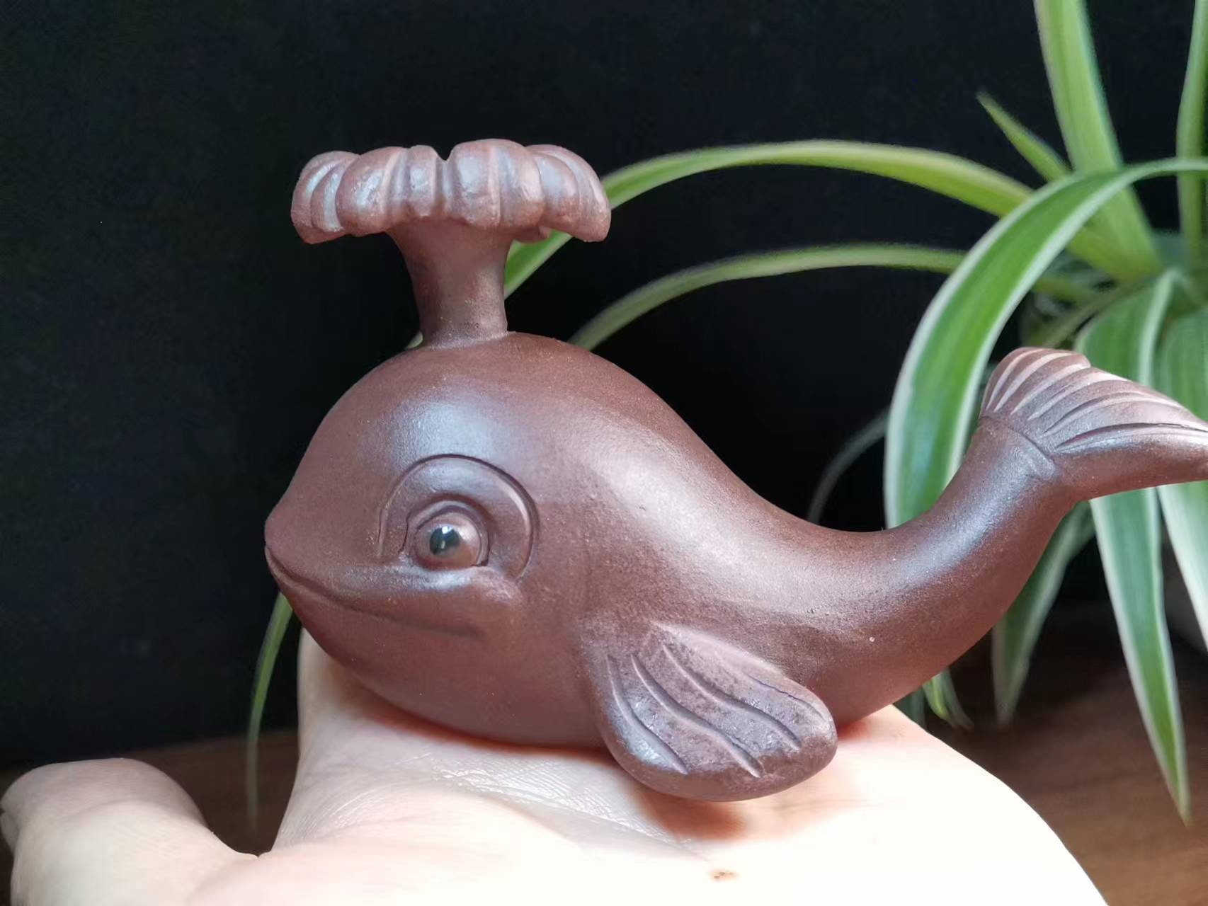 Tea Pet Tibet Zisha Yixing Carved Whale Statue, Sea Animals Figurine