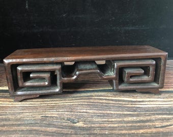 Feng shui living room Ornaments, Hardwood Plinth Base Trophy Lamp Models Bottomed Stand, Retro Style Wooden Base Carving For Antique