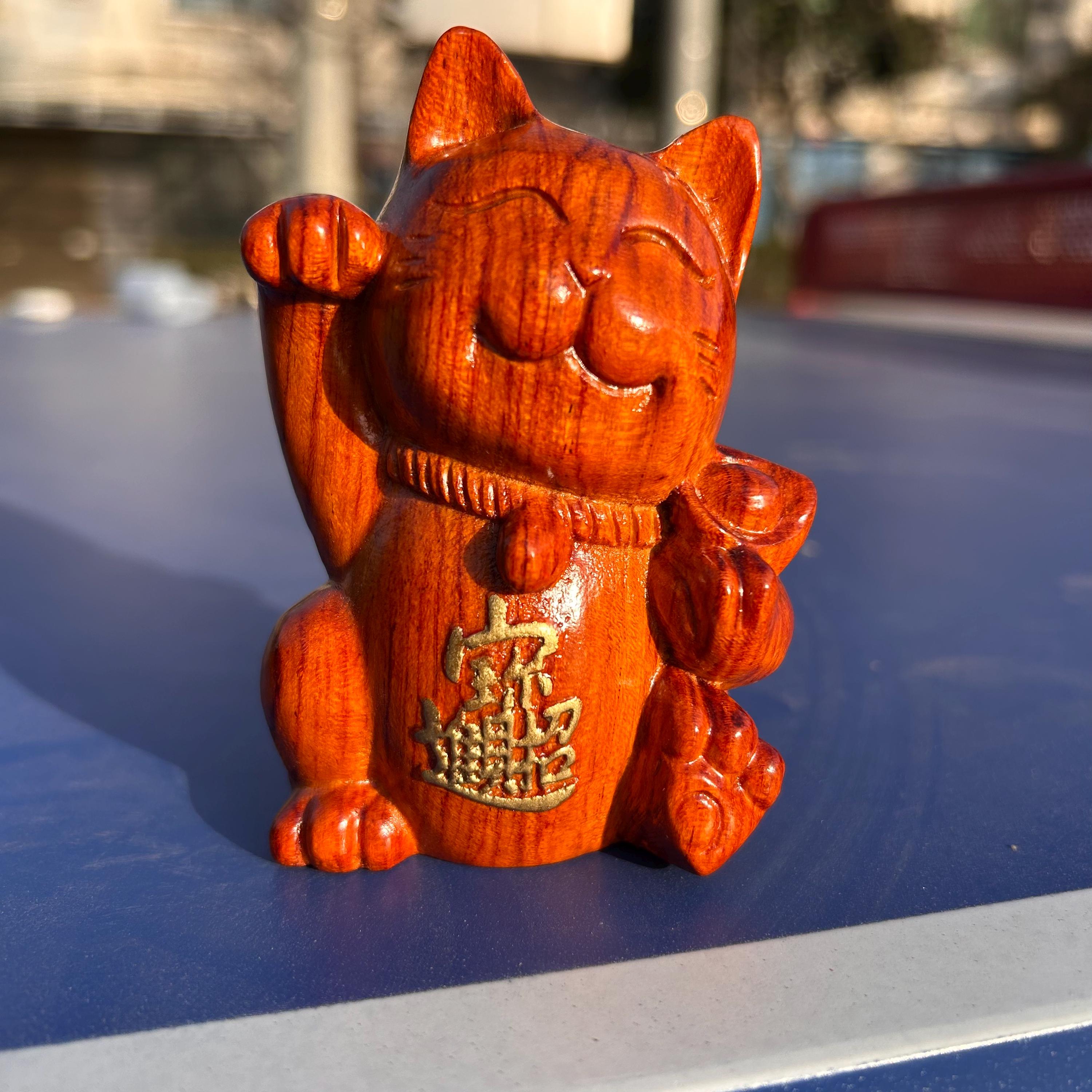 職*k様 狛犬、華中亭道八作、幕末名工、約サイズ高20センチ、横10センチ Wood Maneki Neko Hand Carved Wooden Lucky Cat Opening Gift Pw070