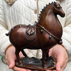 Bronze War Horse, Pure Copper Statue of Horse, Brass Sculpture Collectable Table Decor Animal Figurine for Living Room Home Decorations Gift