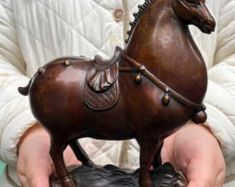 Gran talla de cobre Escultura de caballo gordo Estatua estilo alto de la dinastía Tang, Estatua de caballo gordo Colección de arte abstracto caballo de decoración de oficina de cobre