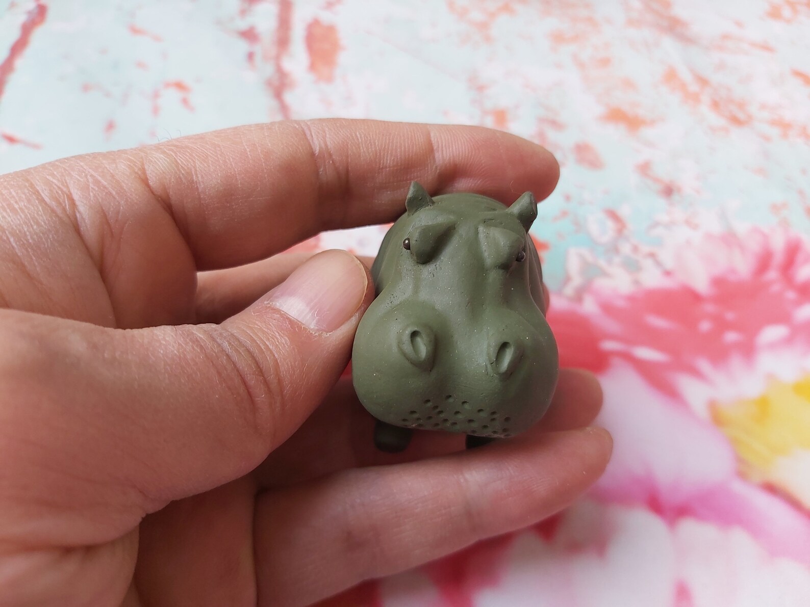 65 gram green Clay Pottery Earthenware fabulous hippo lovely Etsy