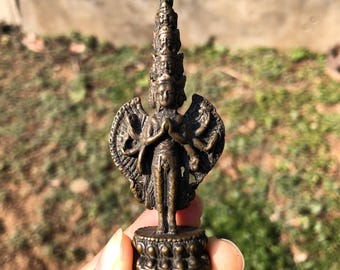 Tibetaner Nepal Kleine Messing Tausend Hände Guanyin Tara Buddha Statue Tibetische Bronze Buddhismus Yin Kwan Göttin Buddhistischer Schrein Idol Antike