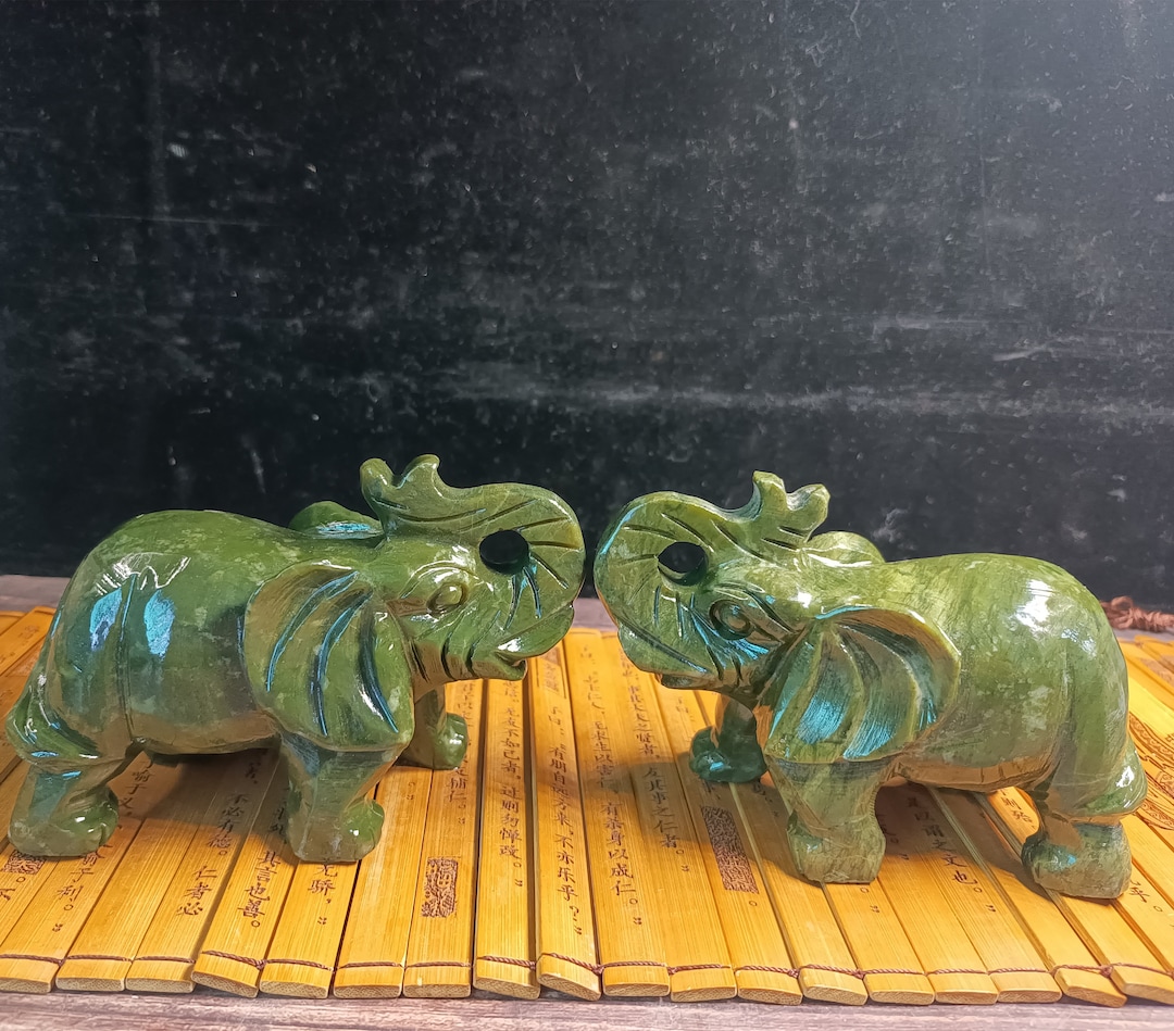 A Pair Natural Green Jade Elephant Real Jade Carved Etsy