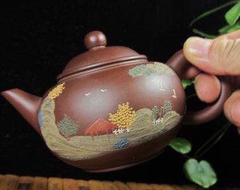 China Yixing Zisha Pottery Tea Pot, Purple Clay Chinese Tea Cup hand-made Square teapot Design Details Gongfu Tea Pot certified Drinkware